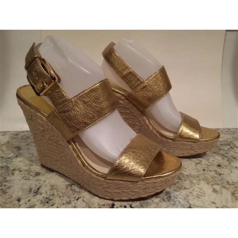 michael kors posey sandal|MICHAEL KORS Gold Posey Wedge Sandals Espadrille Platform .